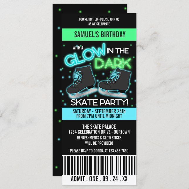 Glow in the Dark Ice Skating Party Invitation (Front/Back)