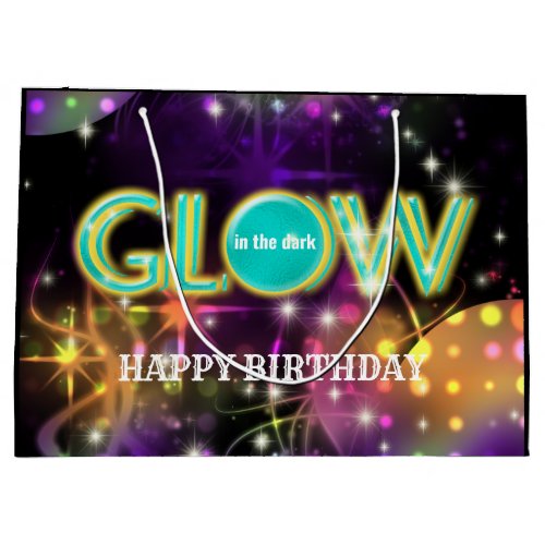 Glow in the dark kids neon birthday party teal large gift bag