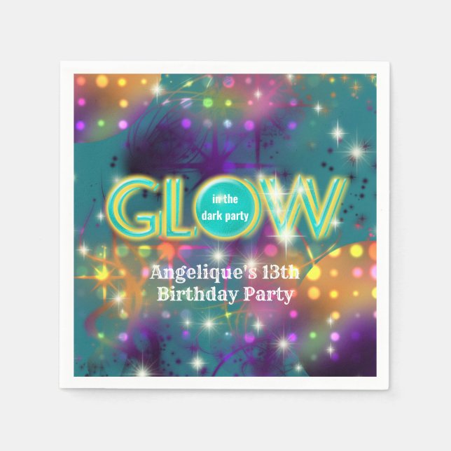 Glow in the dark kids neon party fun napkins (Front)