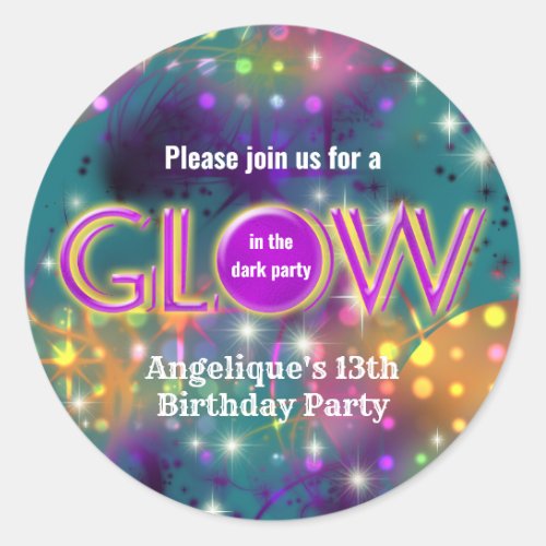 Glow in the dark kids neon party Girls Classic Round Sticker