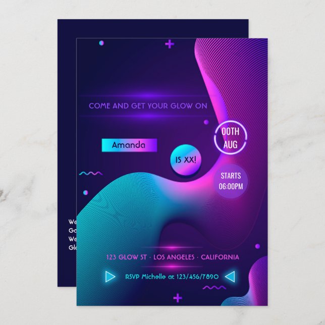 Glow in the Dark Neon Birthday Party Invitation (Front/Back)