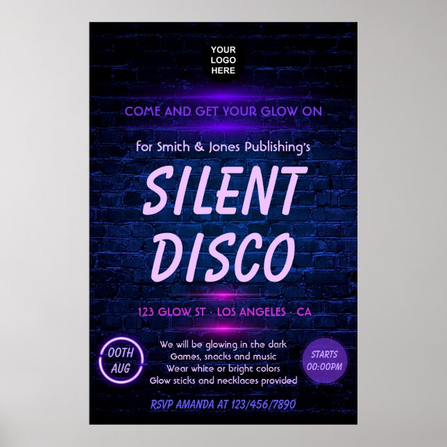 Glow in the Dark Neon Corporate party invitation Poster (Front)