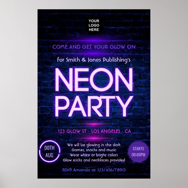 Glow in the Dark Neon Corporate party invitation Poster (Front)