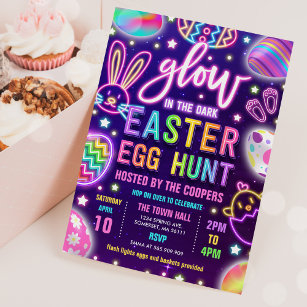Glow In The Dark Neon Easter Egg Hunt  Invitation