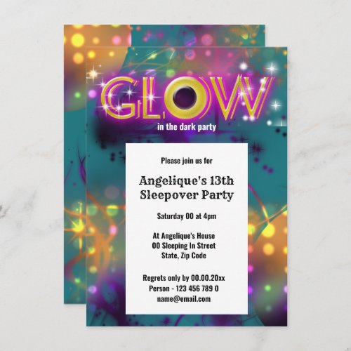 Glow in the dark neon party for kids invitation