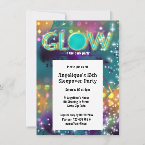 Glow in the dark neon party fun invitation