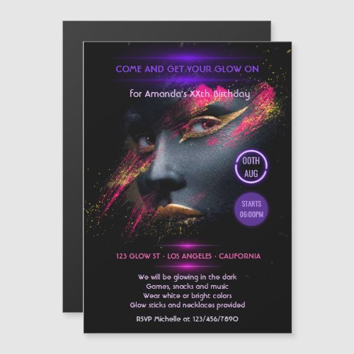 Glow in the Dark Neon Party Magnetic Invitation