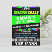 Glow in the Dark Neon Party VIP Pass Birthday Invitation (Standing Front)