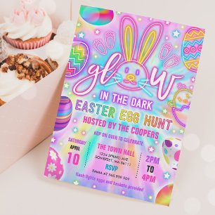 Glow In The Dark Neon Tie Dye Easter Egg Hunt Invitation