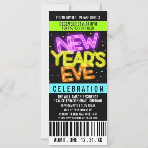 Glow in the Dark New Years Eve Party Invitations