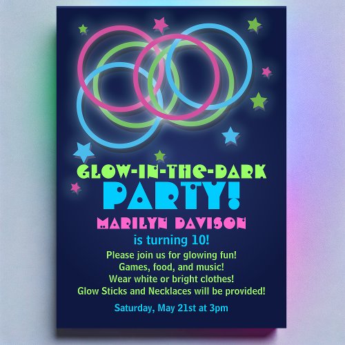 Glow in the Dark Party Invitations Rings &amp; Stars