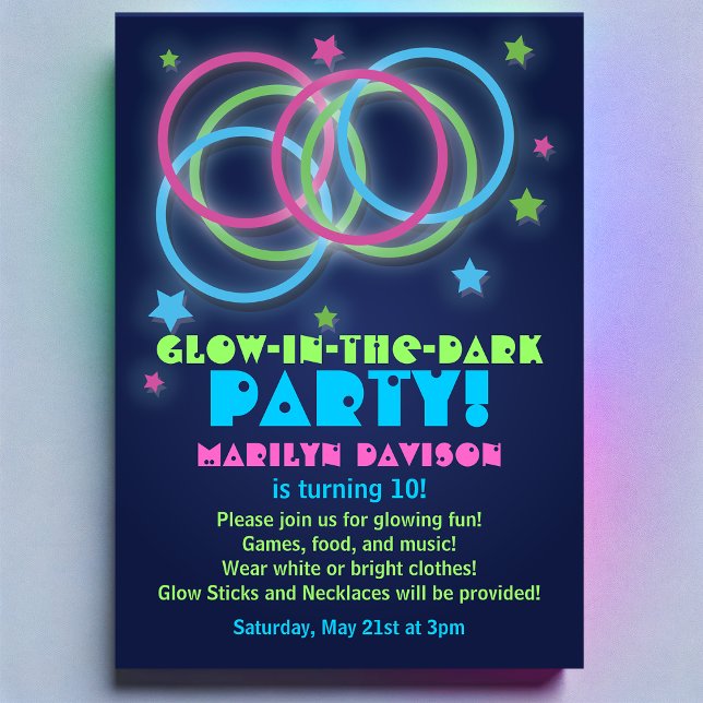 Glow in the Dark Party Invitations Rings & Stars (Creator Uploaded)