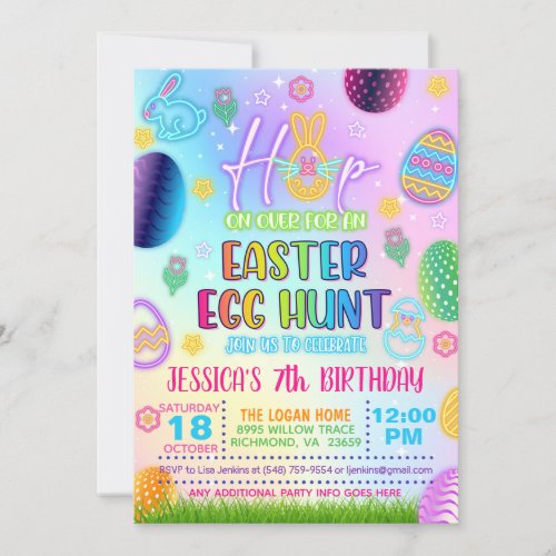 Glow in the Dark Pastel Easter Egg Hunt Invitation