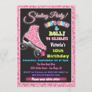 Glow in the dark roller Disco Skating invitations