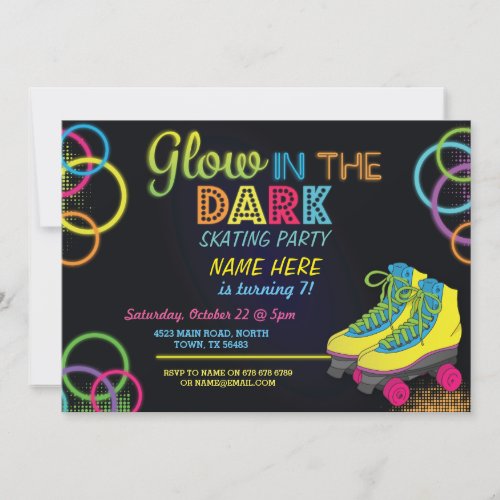 Glow In The Dark Roller Skating Birthday Invite