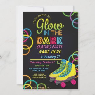Glow In The Dark Roller Skating Birthday Invite