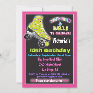 Glow in the dark roller Skating party invitations