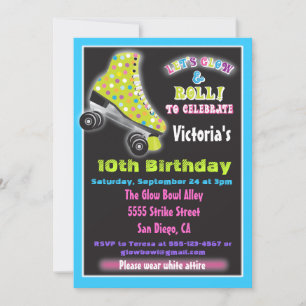 Glow in the dark roller Skating party invitations