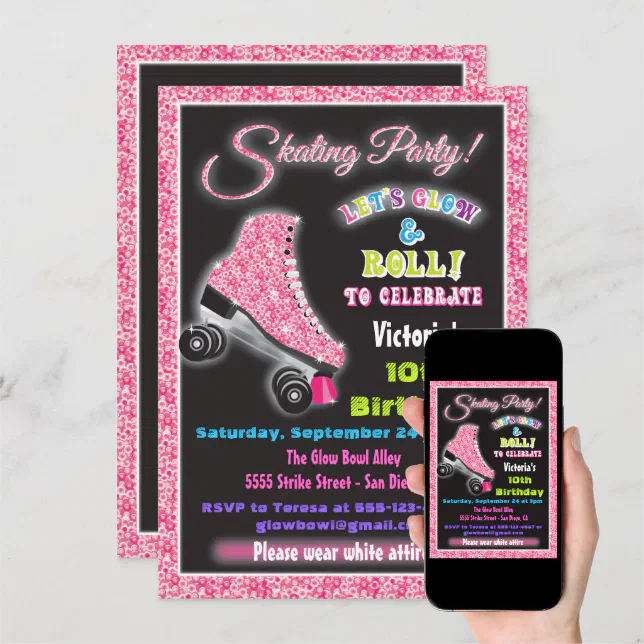 Glow in the dark roller Skating party invitations Zazzle