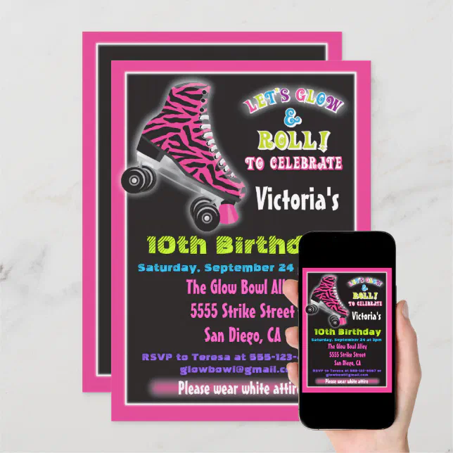 Glow in the dark roller Skating party invitations Zazzle