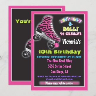 Glow in the dark roller Skating party invitations