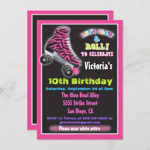 Glow in the dark roller Skating party invitations