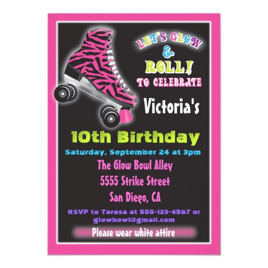 Glow In The Dark Roller Skating Party Invitations Zazzle Com