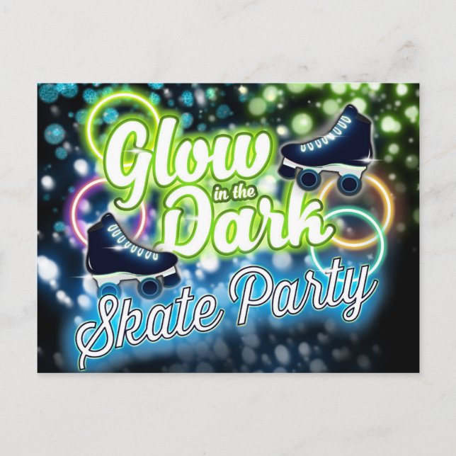 GLOW IN THE DARK SKATE PARTY Postcard Invitation (Front)