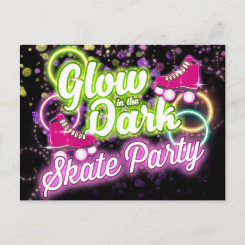GLOW IN THE DARK SKATE PARTY Postcard Invitation