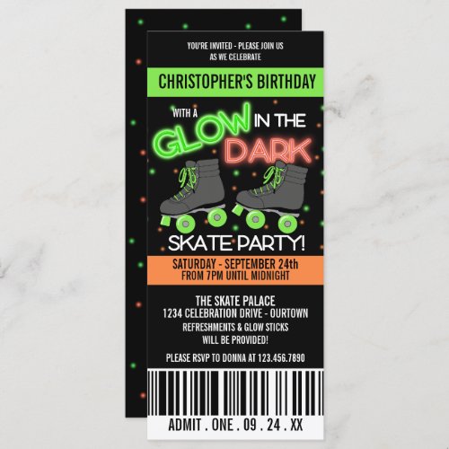 Glow in the Dark Skating Birthday Party Invitation