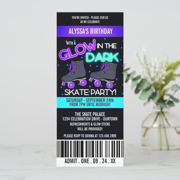 Glow in the Dark Skating Party Invitation Zazzle