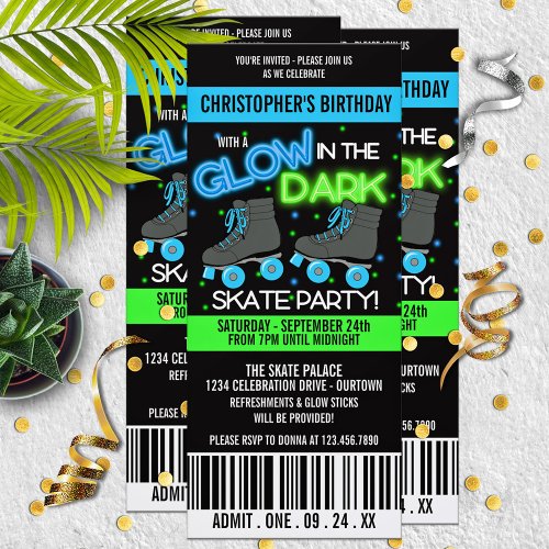 Glow in the Dark Skating Party Invitation