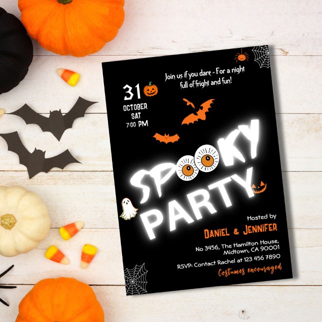 Glow-in-the-Dark Style Spooky bats ghost Halloween Invitation (Creator Uploaded)