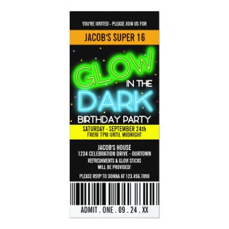 Glow in the Dark Super 16 Party Invitation