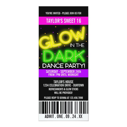 Glow in the Dark Sweet 16 Party Card | Zazzle.com