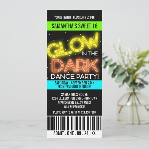 Glow in the Dark Sweet 16 Party Invitation