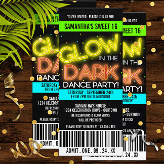 Glow in the Dark Sweet 16 Party Invitation