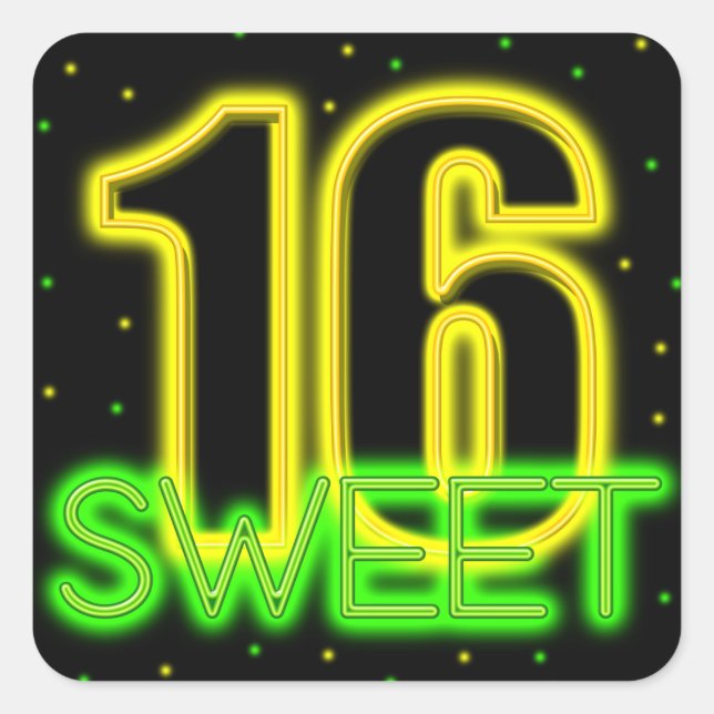 Glow in the Dark Sweet 16 Square Sticker (Front)