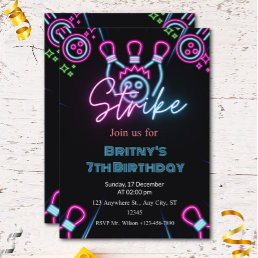 Glow inThe Dark Strike Bowling Birthday Party Invitation