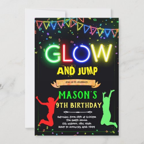 Glow jump birthday invitation
