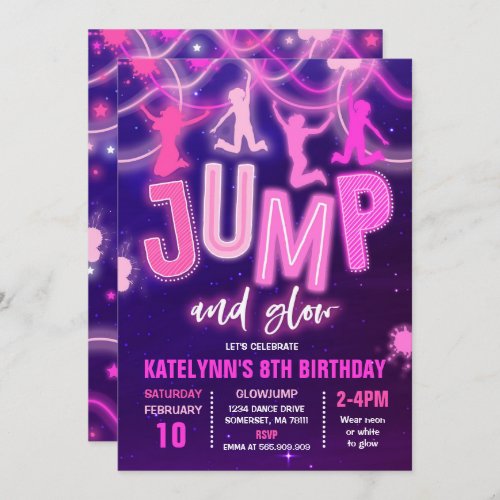 Glow Jump Invitation Neon Jump Birthday Party