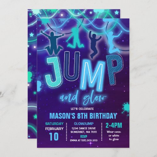 Glow Jump Invitation Neon Jump Birthday Party
