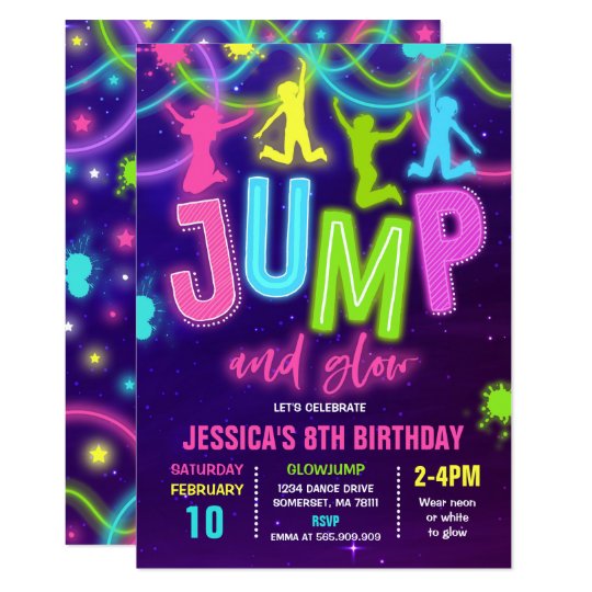 Glow Jump Invitation Neon Jump Birthday Party | Zazzle.com