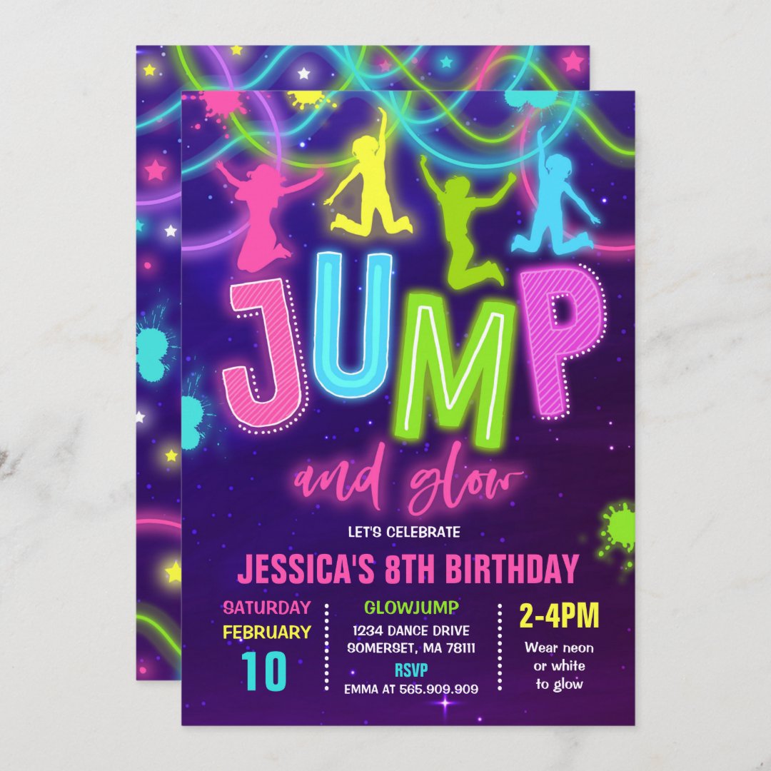 Glow Jump Invitation Neon Jump Birthday Party | Zazzle