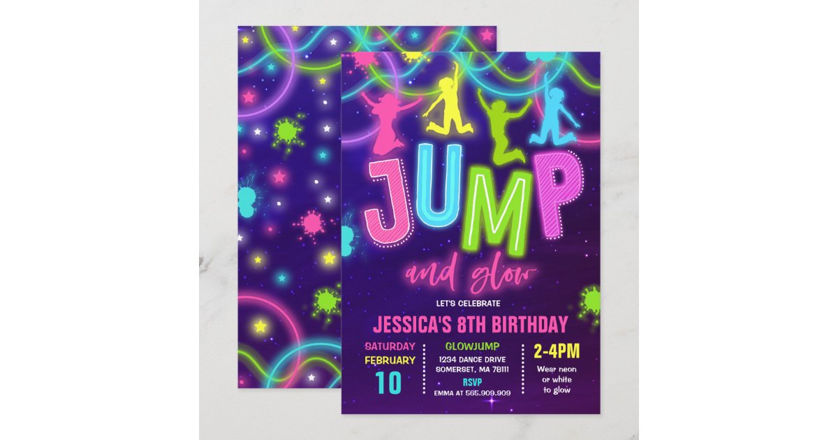 Glow Jump Invitation Neon Jump Birthday Party | Zazzle