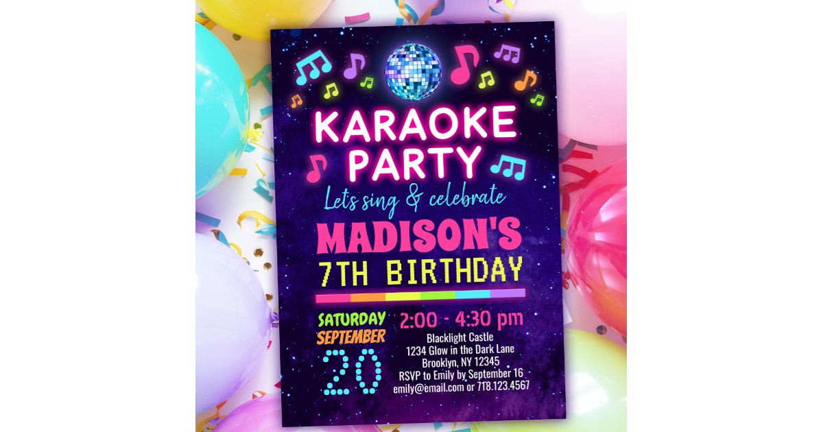 Glow Karaoke Birthday Party Invitation | Zazzle