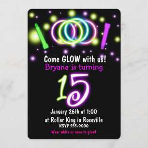 GLOW Lights 15th Birthday Party Age 15 Invitation