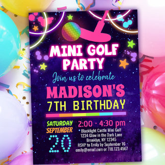 Glow Mini Golf Birthday Party Invitation