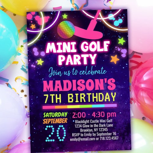 Glow Mini Golf Birthday Party Invitation