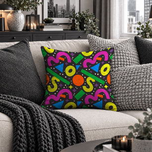 Glow Neon Colorful Shapes Accent Pillow Design